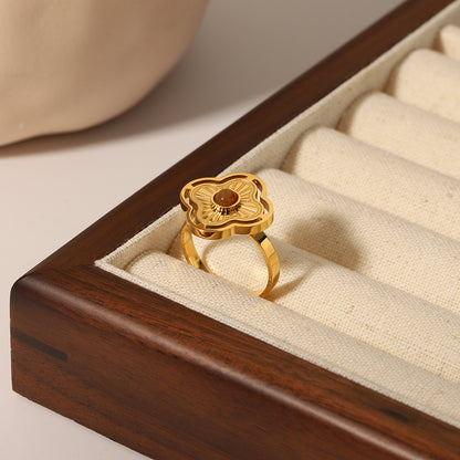 European And American Natural Stone Tiger-shaped Stone Non-fading 18K Gold Plating Simple Versatile Opening Ring