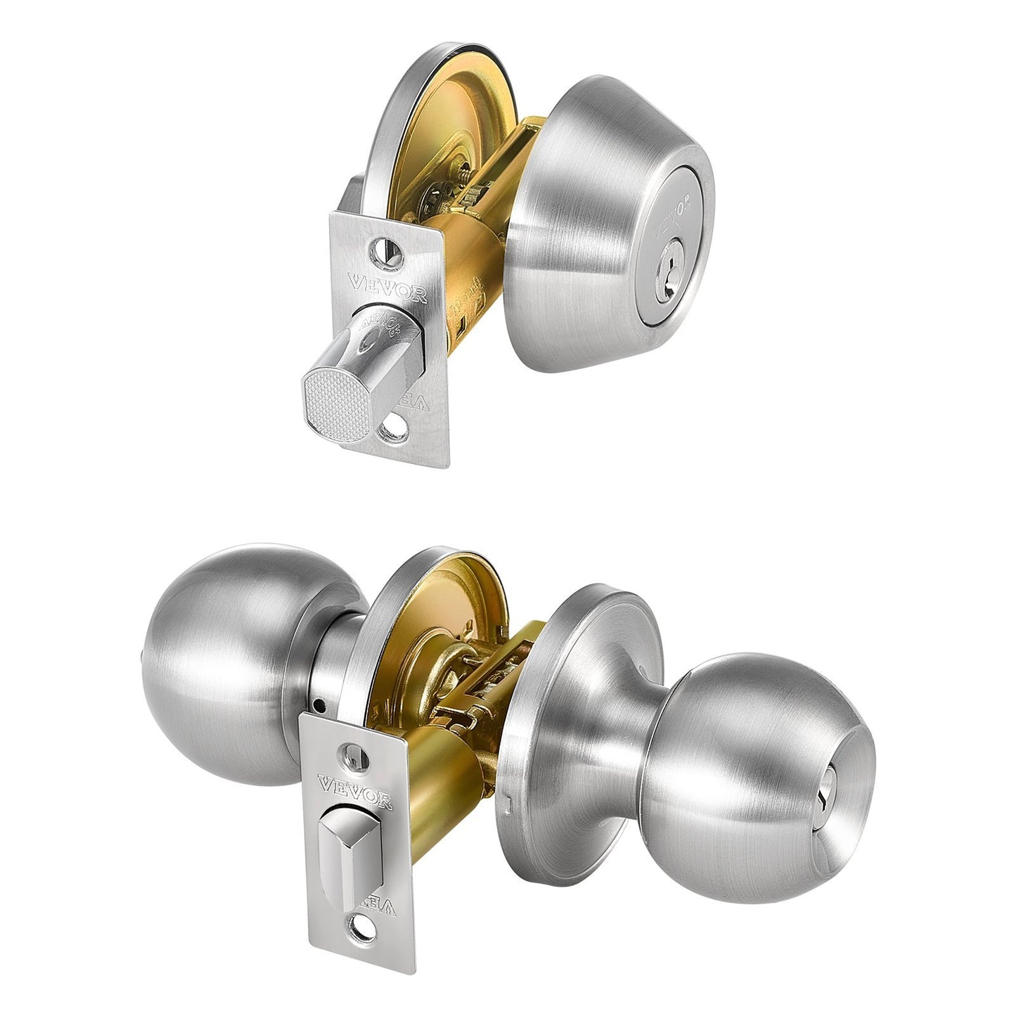 US Local Entry Door Knob And Deadbolt Set Satin Nickel Single Cylinder Deadbolt