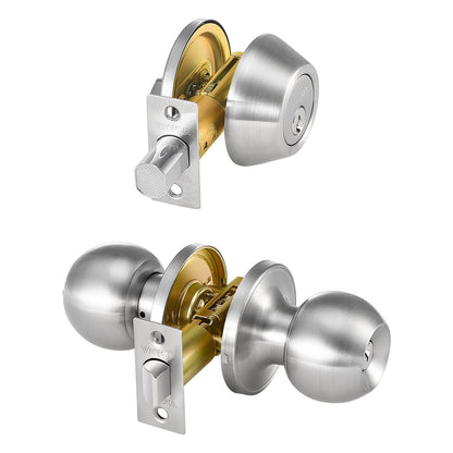 US Local Entry Door Knob And Deadbolt Set Satin Nickel Single Cylinder Deadbolt