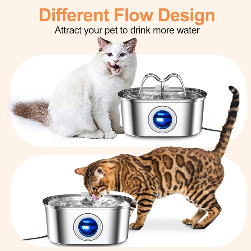 US Local 3.2L Cowhorn Model Pet Water Dispenser - Stainless Steel Automatic Water Fountain With 4 Replaceable Filters