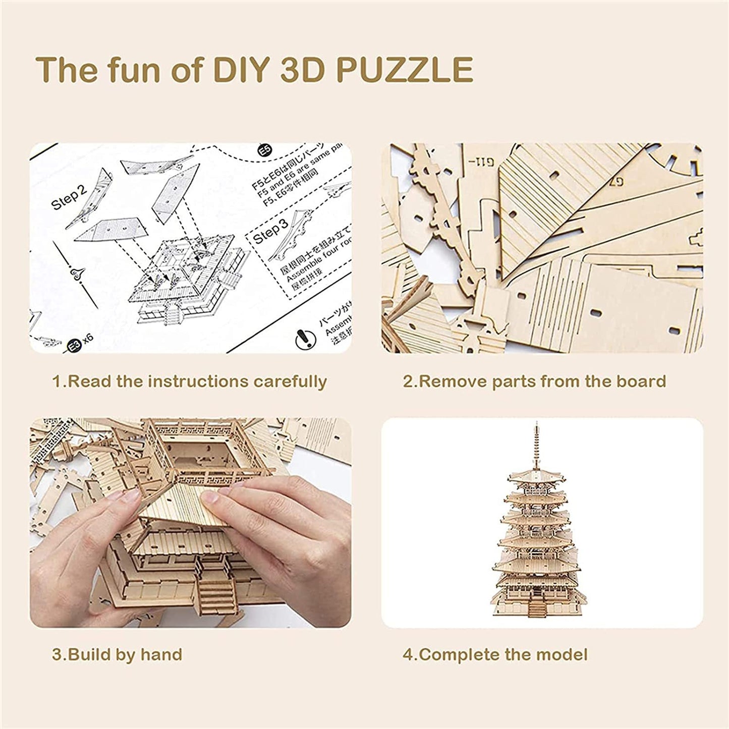 US Local Robotime Five-storied Pagoda 3D Wooden Puzzle Toys For Children Kids Birthday Gift TGN02
