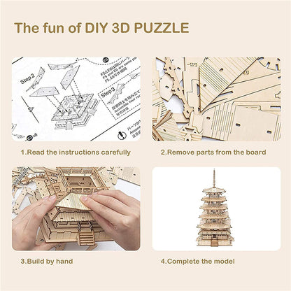 US Local Robotime Five-storied Pagoda 3D Wooden Puzzle Toys For Children Kids Birthday Gift TGN02