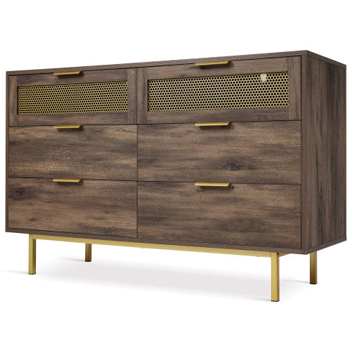 UK Local Sideboard Cabinet Dresser With 6 Drawers, Metal Handles Dresser, Multipurpose Cabinet For Hallway, Bedroom, Living Room, And Children's Room.120 X 40 X 76 Cm, Dark Brown