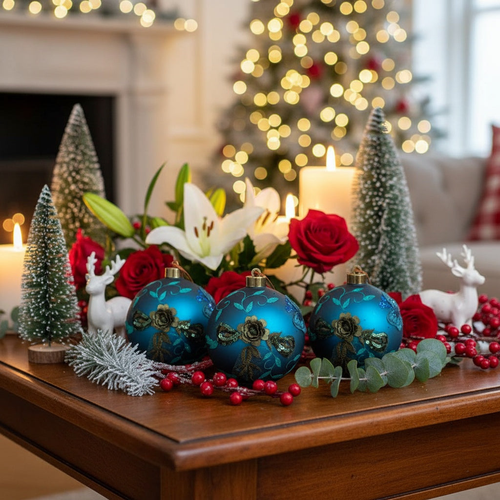 US Local 4PCS Set 4.7in Christmas Glass Ball Ornaments Shiny Hanging Tree Decor Home Holiday Party Supplies