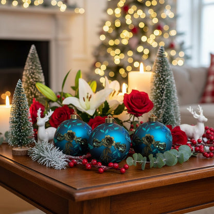 US Local 4PCS Set 4.7in Christmas Glass Ball Ornaments Shiny Hanging Tree Decor Home Holiday Party Supplies