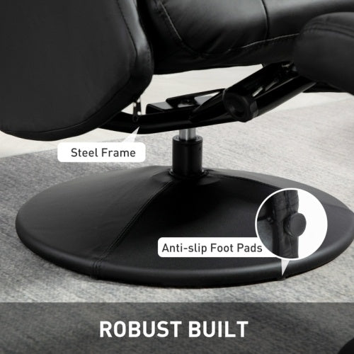 UK Local HOMCOM Swivel Recliner Chair With Footstool, PU Leather Recliner Armchair With Adjustable Back And Steel Frame, Reclining Chair Lounge With Flared Armrests For Living Room, Black