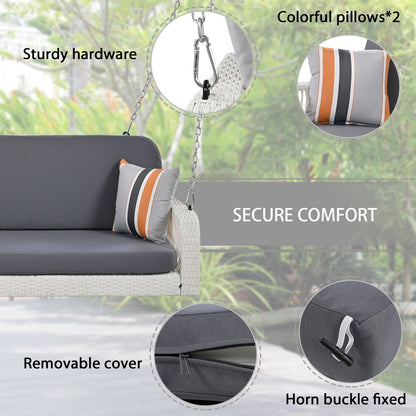 US Local GO PE Wicker Porch Swing, 2-Seater Hanging Bench With Chains, Patio Furniture Swing For