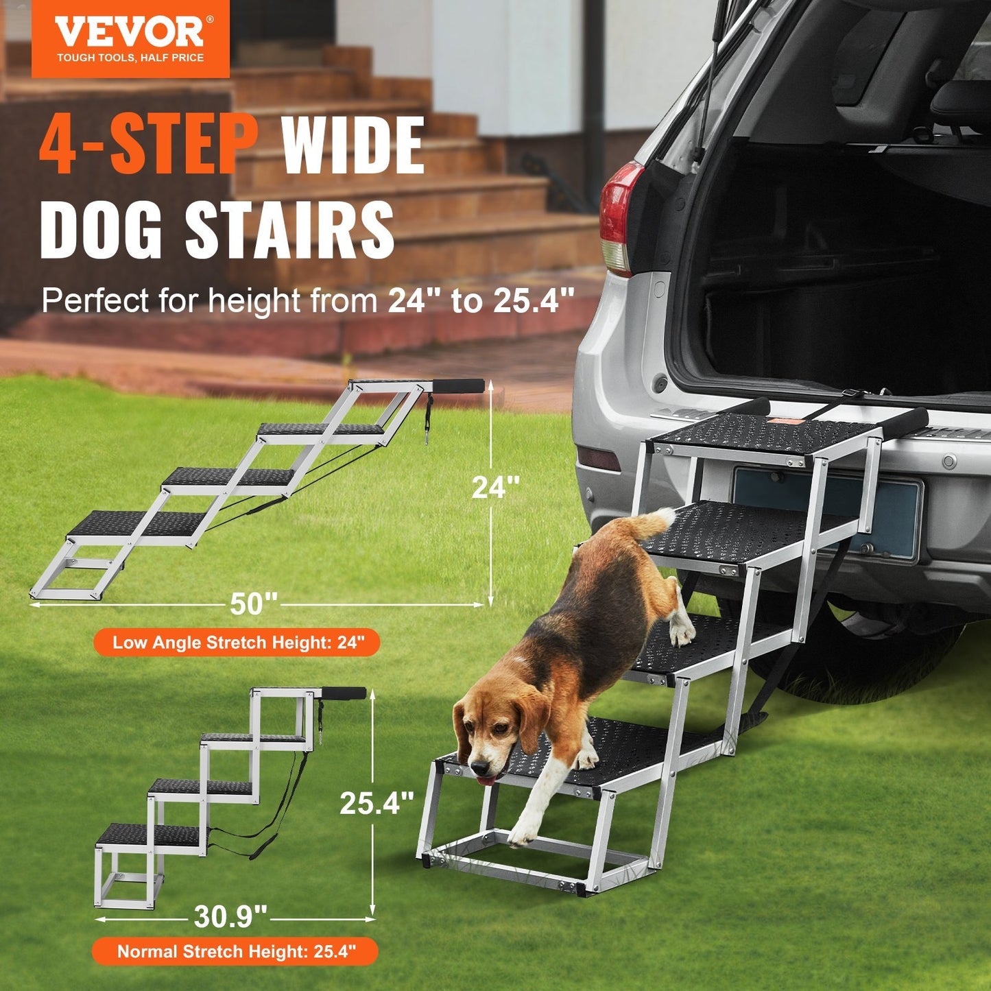 US Local VEVOR Dog Stair For Cars 4-step Folding Dog Steps Aluminum Loads Up To 150 Lbs