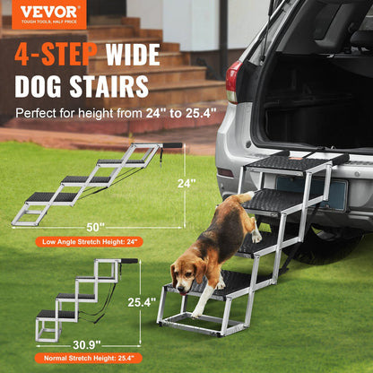 US Local VEVOR Dog Stair For Cars 4-step Folding Dog Steps Aluminum Loads Up To 150 Lbs