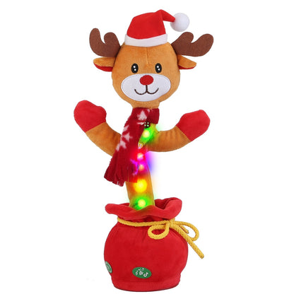 US Local 1Pc Penguin Or Elk Kid Electric Dance Toy Christmas Elk Snowman Senior Penguin Plush Toy Interactive Sing Song Whirling Mimicking Recording Light Up Toy