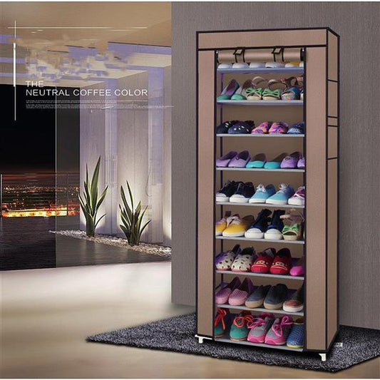 US Local 10 Layers Of 9-grid Non-woven Fabric Shoe Cabinet In Coffee Color