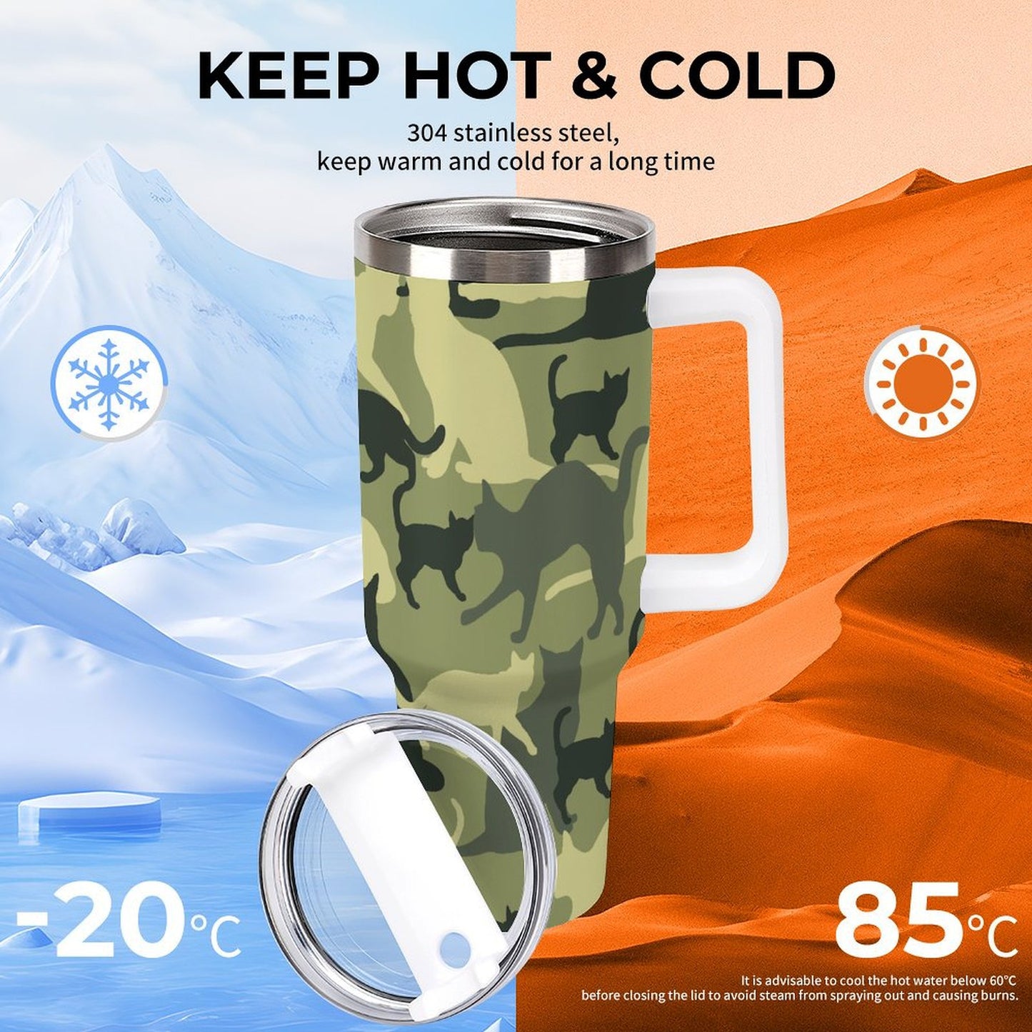 PHDT00381 POD US Local Tumbler 40 oz Large Capacity Car Cup Green Camouflage, Cat