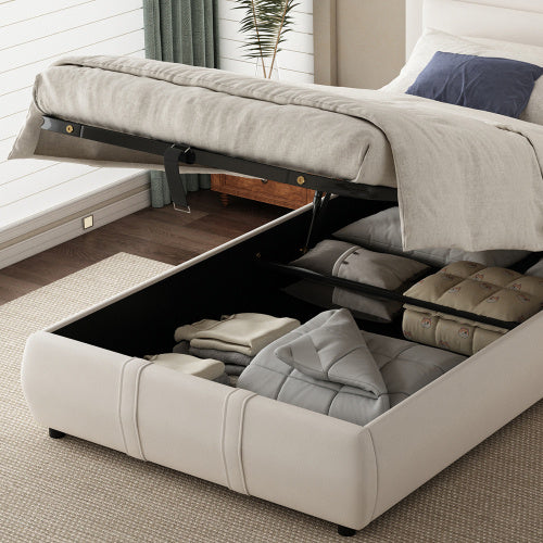 UK Local Upholstered Bed, Hydraulic Bed With Storage Function, 3ft Single Bed 90x190cm, Durable And Sturdy, Removable Soft Headboard Backrest, Velvet  Plywood, Beige