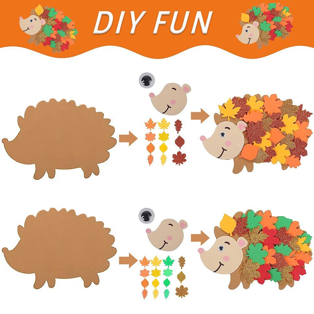 8 Pcs Fall Hedgehog Craft Kits Fall Leafy Hedgehog Ornaments Decorations Art Sets With Maple Leaves Wiggle Eyes For Thanksgiving Party Art Activities Birthday