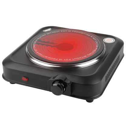 US Local 1Pc 1200W Electric Infrared Single Burner Portable Heating Hot Plate Stove Countertop RV Hotplate With 7.5in Glass Cooktop Stepless Temperature Adjustments For Home RV Camp