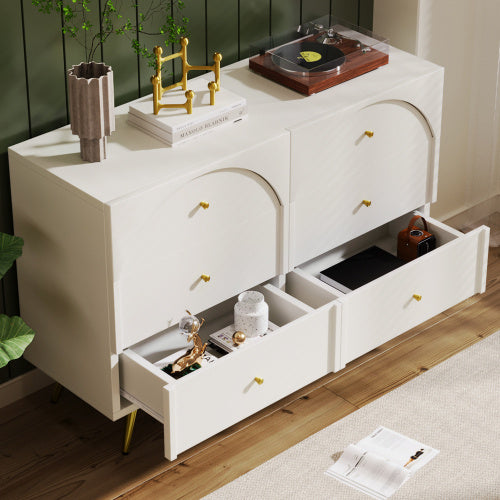 UK Local Sideboard Cabinet For Living Room, Chest Of Drawers With 6 Drawers, Cream White, 40D X 120W X 85H CM