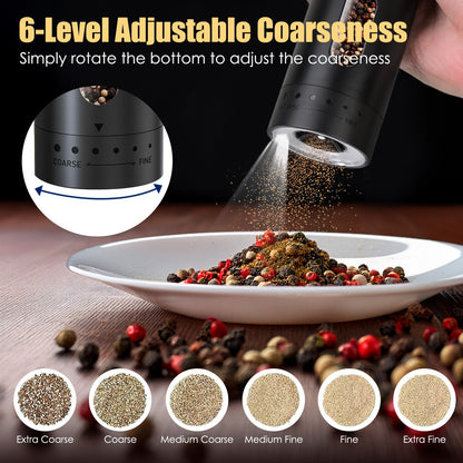 US Local 1Pc  Electric Pepper Grinder USB Rechargeable Pepper Mill Automatic Salt Grinder With 6 Adjustable Coarseness LED Light 110ML Container One Hand Operation For Kitchen Essential
