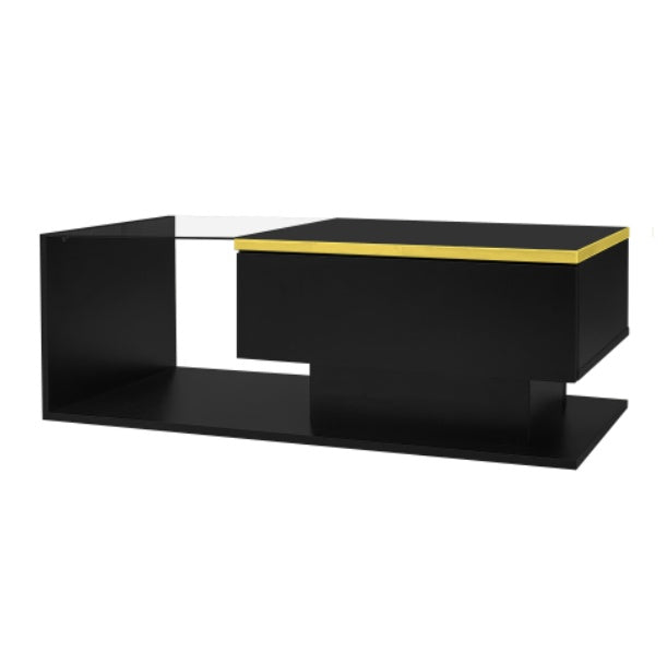 UK Local 90 Cm Long Coffee Table, High-Gloss White. Side Tables, Coffee Tables With Glass And LED Effect