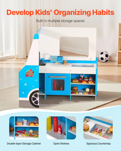US Local Ice Cream Truck Wooden Playset Pretend Play Stand For Kids Aged 3-7