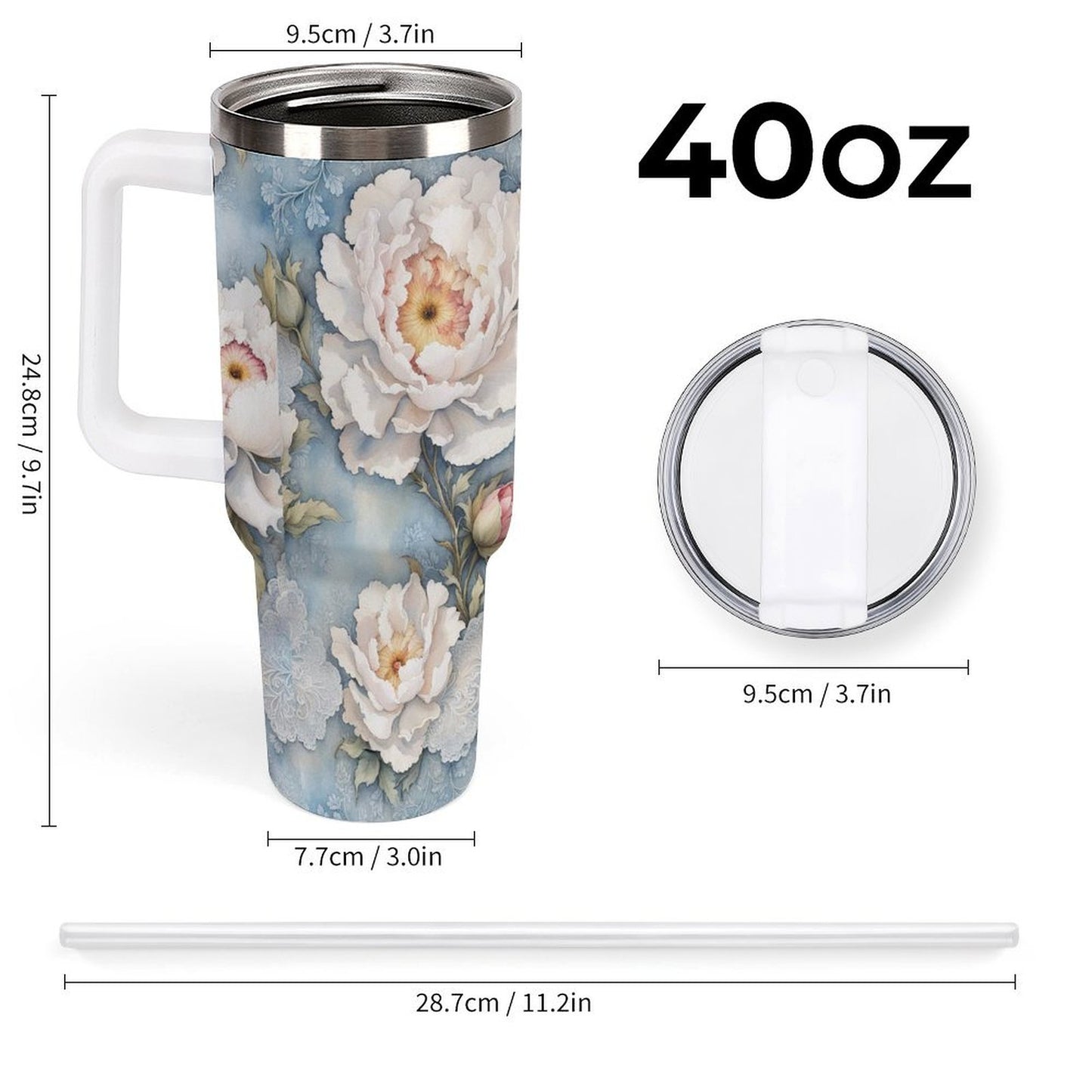 PHDT00141 POD US Local Tumbler 40 oz Large Capacity Car Cup Peony, White Blue