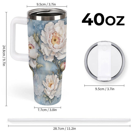 PHDT00141 POD US Local Tumbler 40 oz Large Capacity Car Cup Peony, White Blue