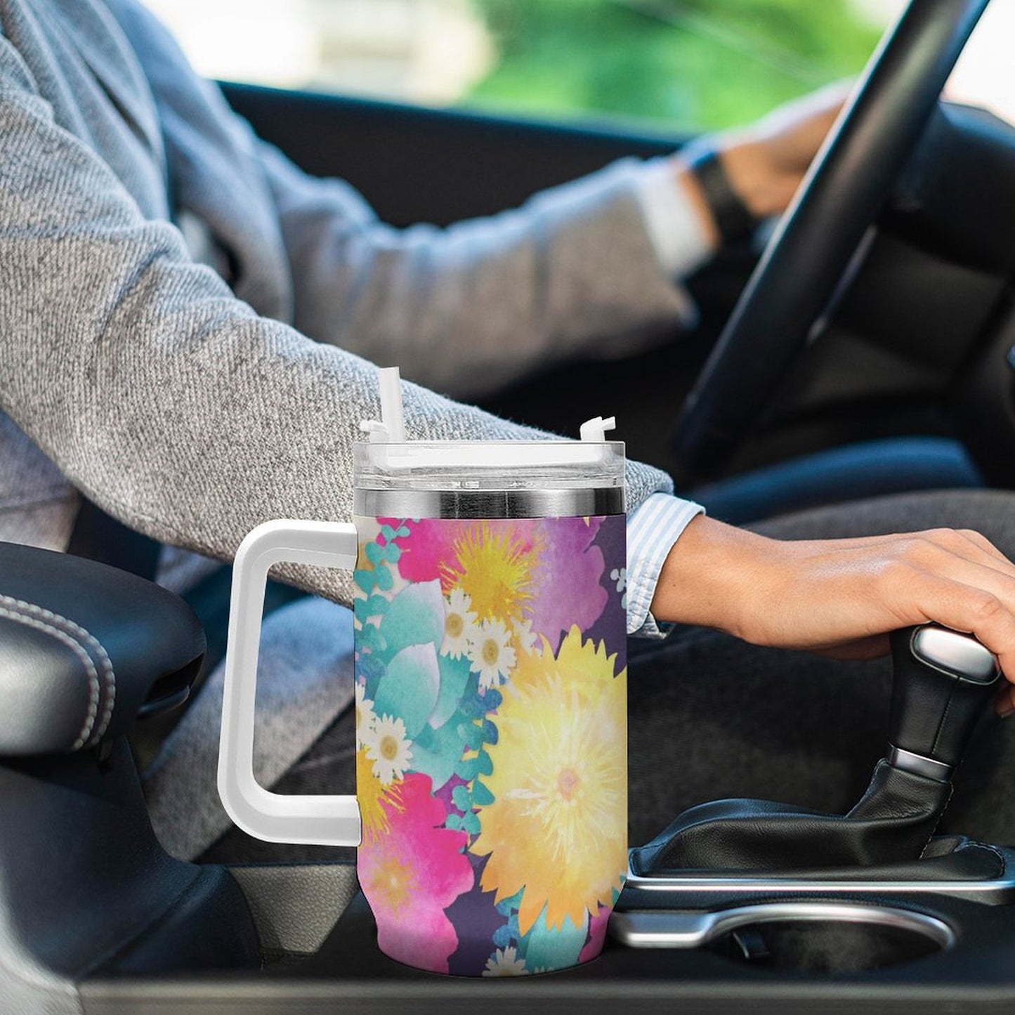 PHDT00233 POD US Local Tumbler 40 oz Large Capacity Car Cup Bright Flowers