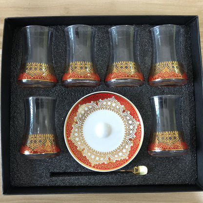 价格高 Gold Red Heat Resistant Tea Cup Glass Coffee Mug Set