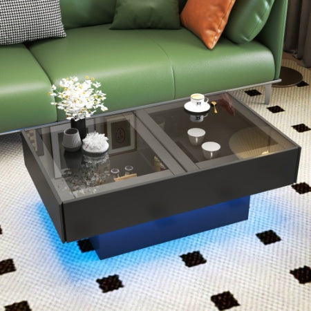 US Local Coffee Table With Sliding Tabletop, Center Table With Hidden Storage Compartment, Extendable Table For Living Room