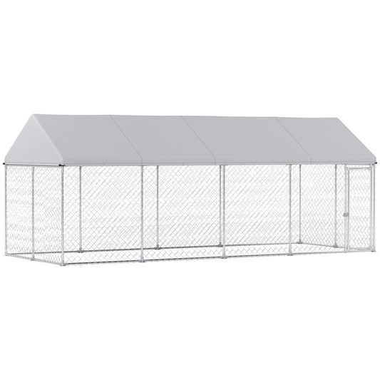 US Local Heavy Duty Outdoor Dog Kennel With Waterproof Roof, Secure Latch, Chain Link Dog Run For Backyard, 19.7 X 7.5 X 7.9