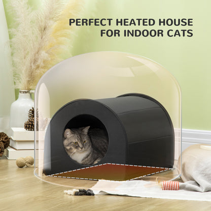 US Local Winter Portable Heated Double Wide Water-Resistant Indoor Outdoor Cat Houses For Multiple Cats - Black