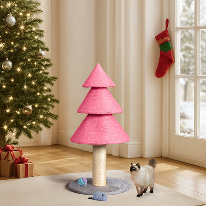 US Local 31.5in Christmas Tree Cat Scratcher, Cat Scratching Post For Indoor Cats, Large Sisal Cat Scratching Tree Cat Scratch Tower,-Pink