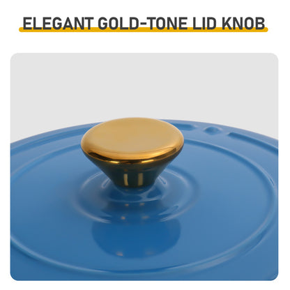 US Local Cast Iron 6QT Cooking Pot - Gradient Blue - Includes Two Silicone Gloves - Enamel Pot