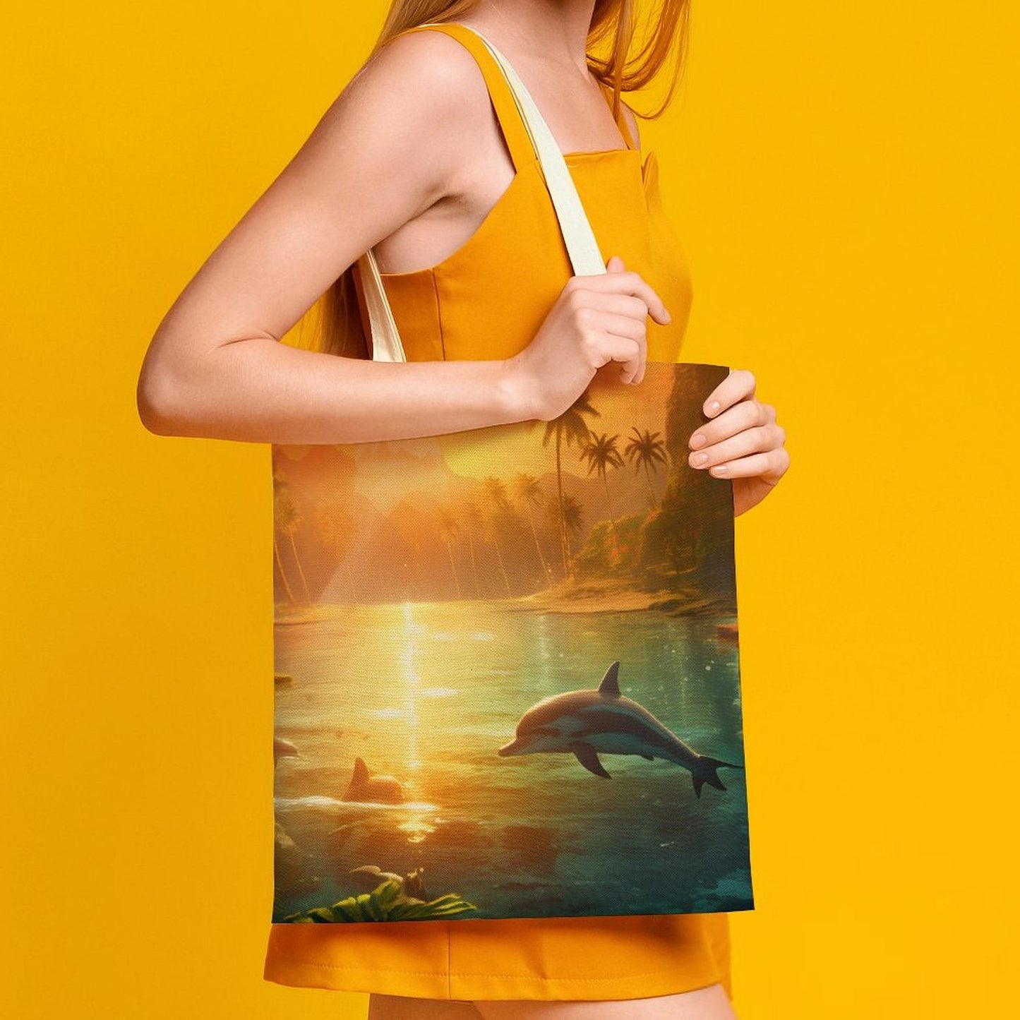 Canvas Tote Bag Double Side, Sea Dolphins, B001A007 - iTopMax