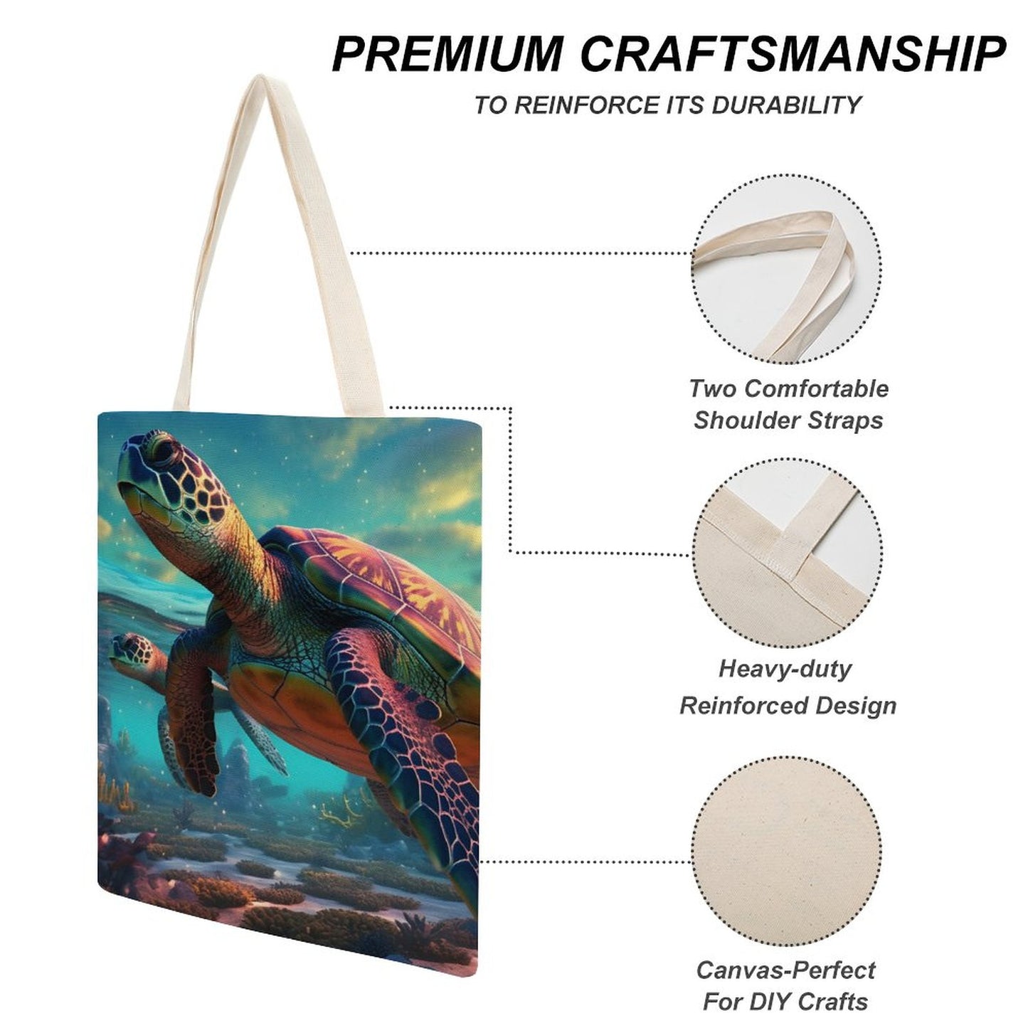 Canvas Tote Bag Double Side, Sea Turtles, B001A002 - iTopMax