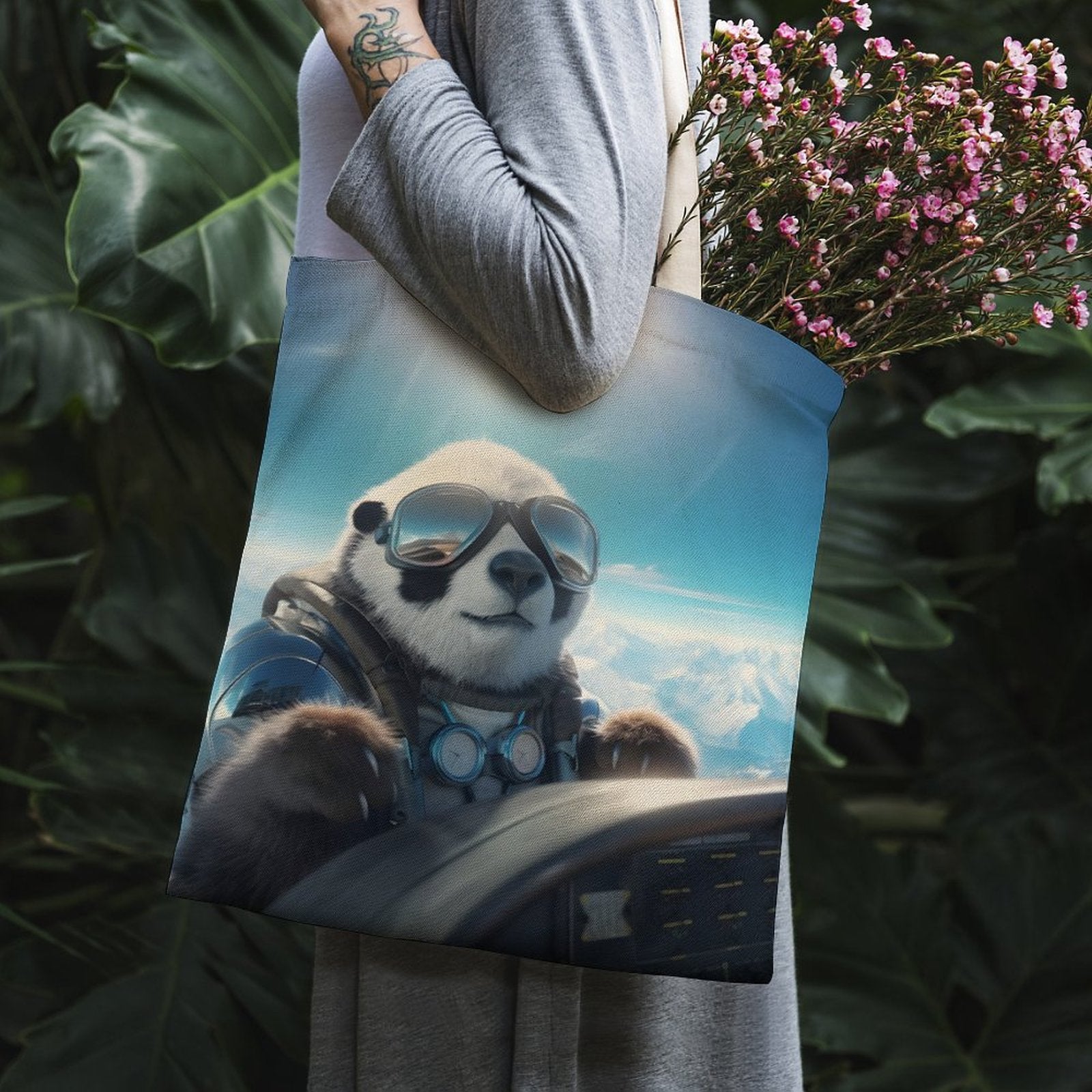 Canvas Tote Bag Double SolarLab_a_Panda_pilot_drive_a_private_jet_in_the_sky_on_the_Ar_a1b900e0-67e7-43cc-92f7-d49f00b1e4bb Style-5 38×41cm normal-online-PERSONAL DESIGN