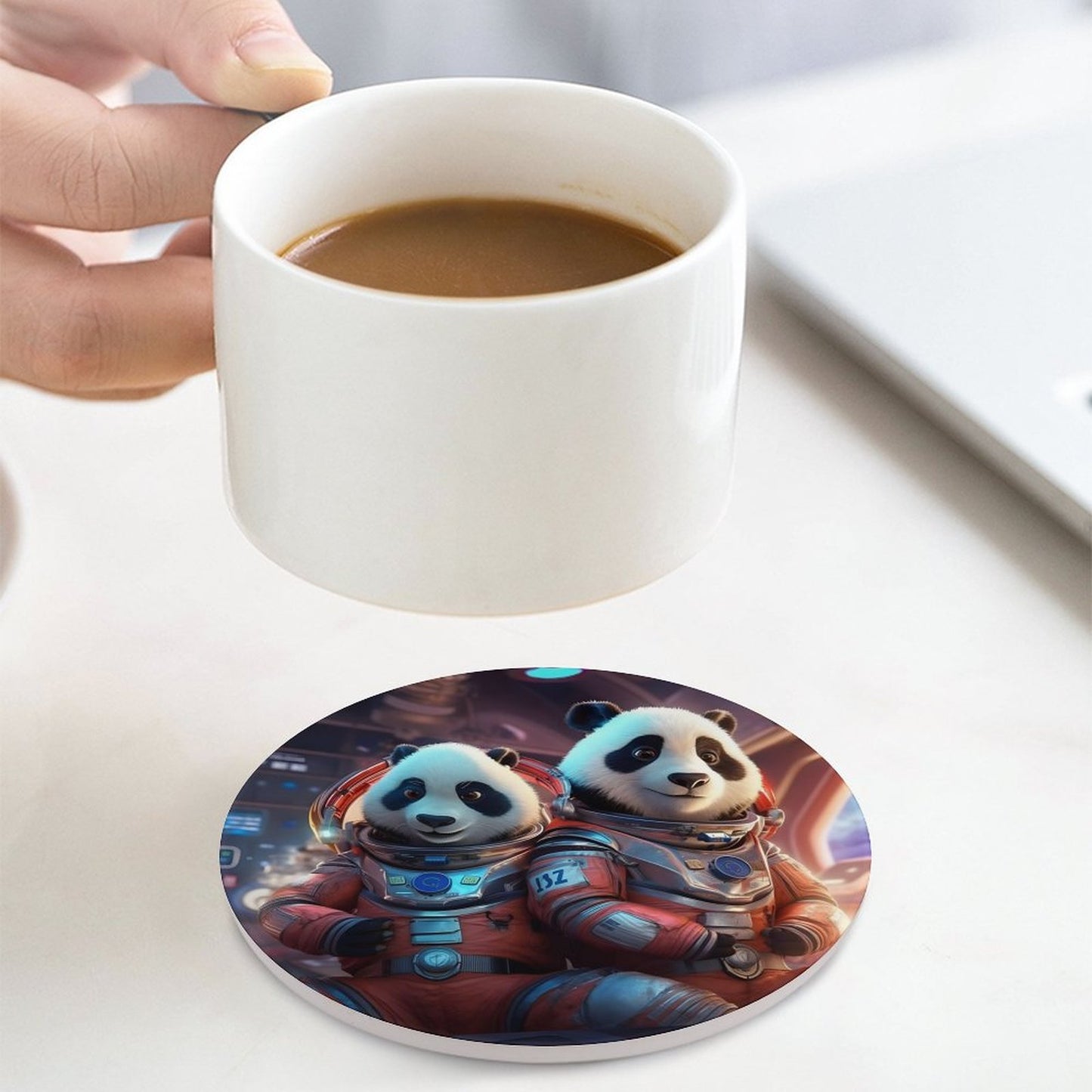 Ceramic Coasters (Round) SolarLab_Two_panda_astronauts_piloted_a_spaceship_from_Earth_to_cd4577d6-f010-4e58-9e68-bd19c7d61647 normal-online-PERSONAL DESIGN