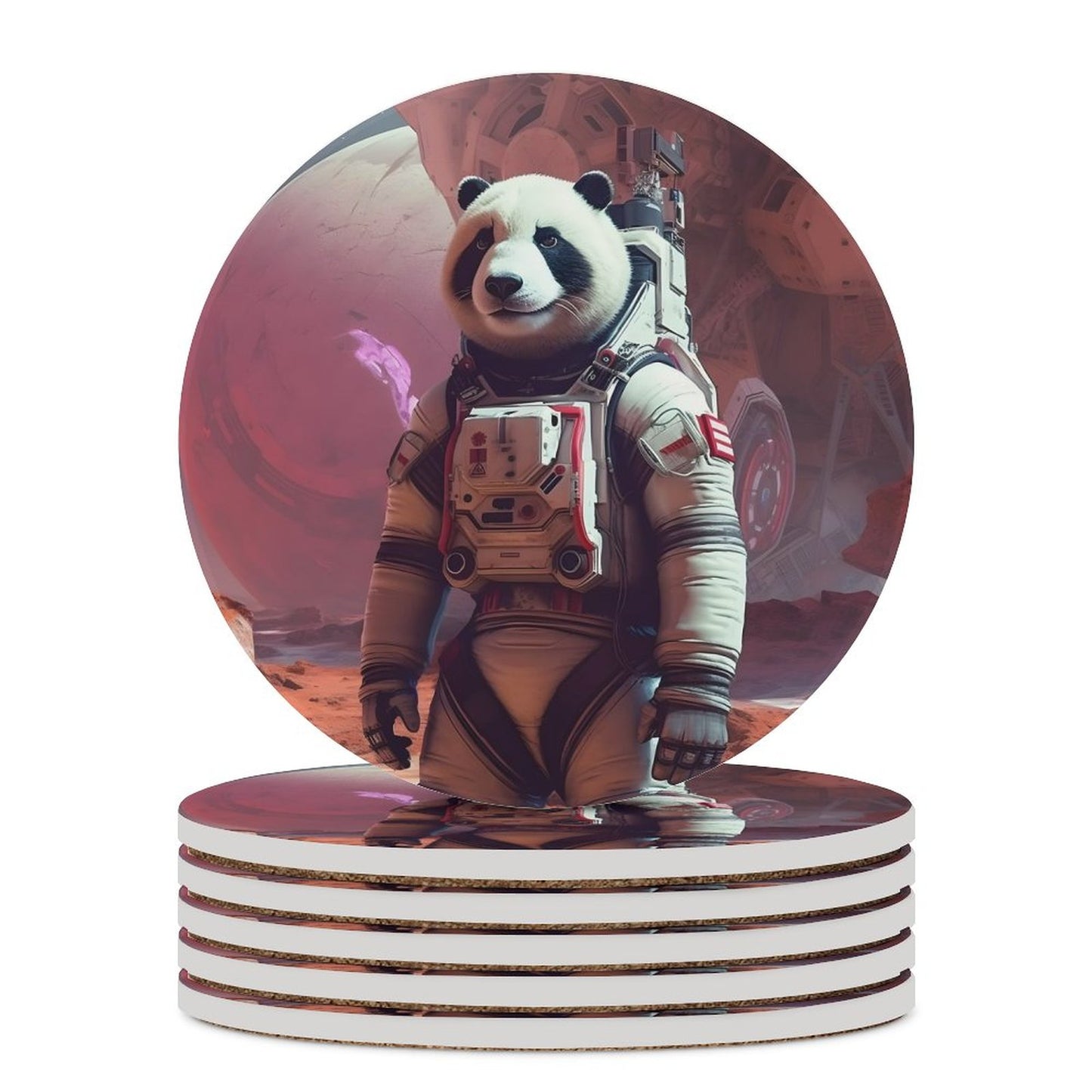 Ceramic Coasters (Round) SolarLab_a_Panda_astronaut_walk_on_the_Mars_starship_Cyberpunk__2c9bca64-42ac-4372-9004-11ba37f4a622 normal-online-PERSONAL DESIGN