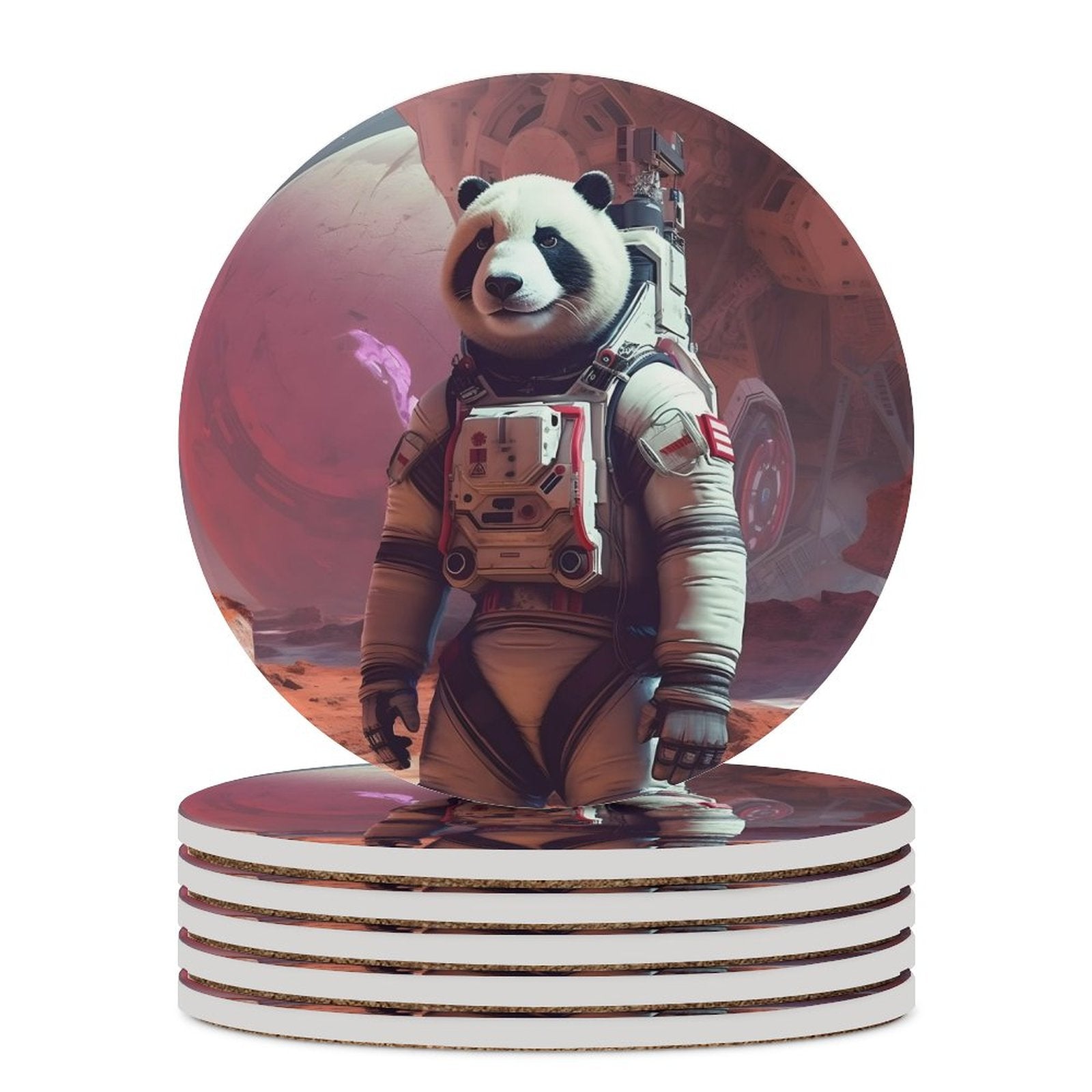 Ceramic Coasters (Round) SolarLab_a_Panda_astronaut_walk_on_the_Mars_starship_Cyberpunk__2c9bca64-42ac-4372-9004-11ba37f4a622 normal-online-PERSONAL DESIGN