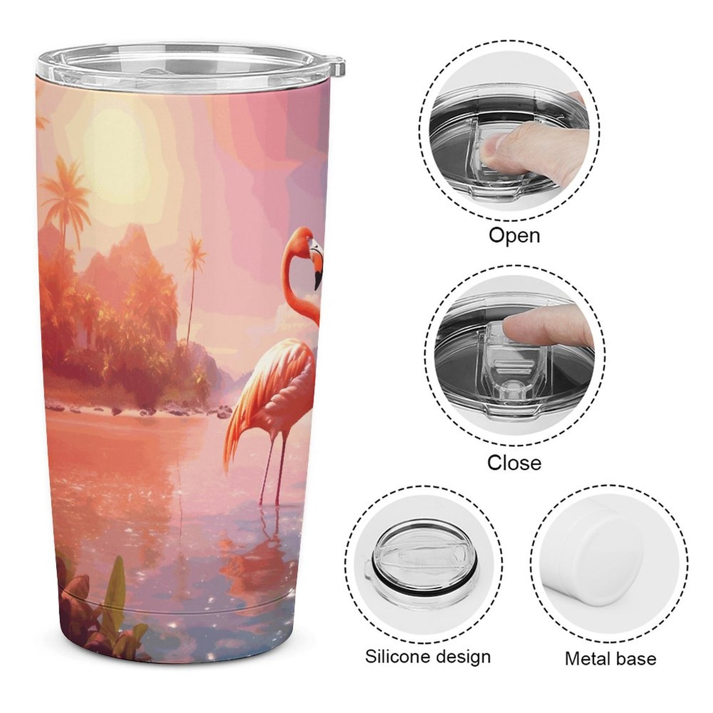 Car Cup Full Width Printed, Flamingos, CA01A05 - iTopMax