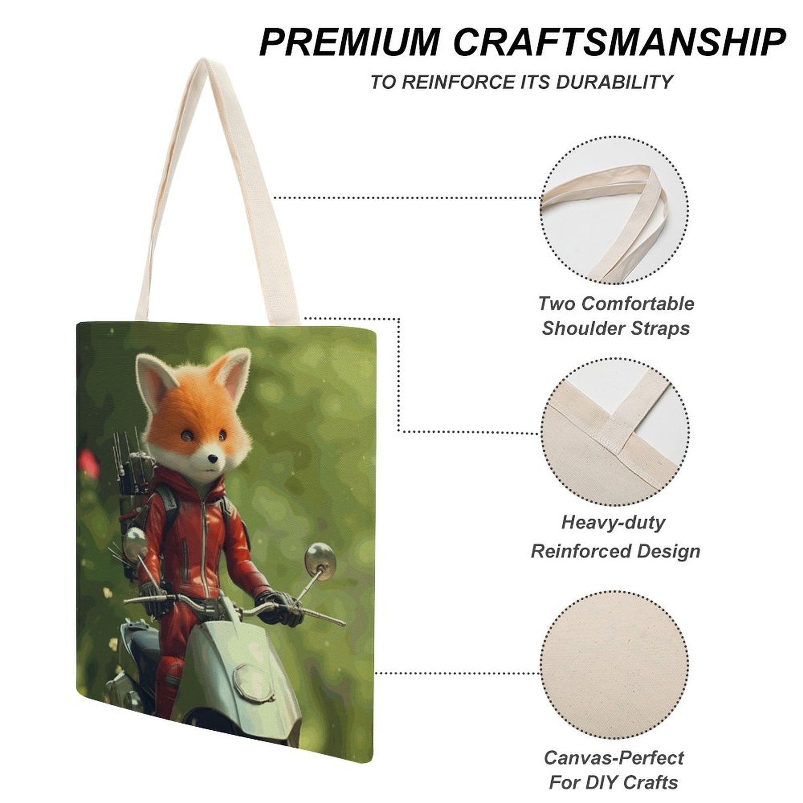 Canvas Tote Bag Double Fox_002 Style 38×41cm normal-online-PERSONAL DESIGN