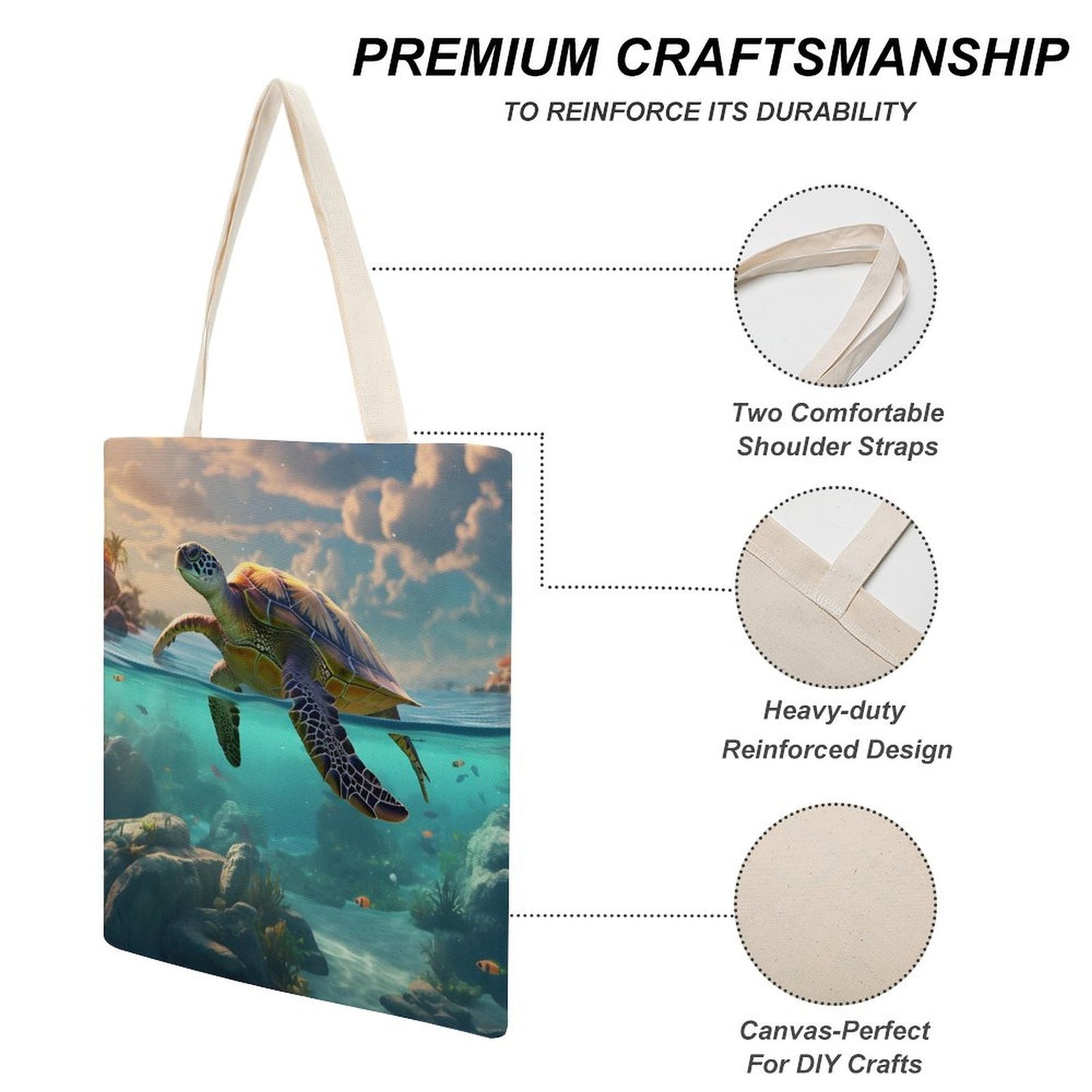 Canvas Tote Bag Double Side, Sea Turtles, B001A001 - iTopMax