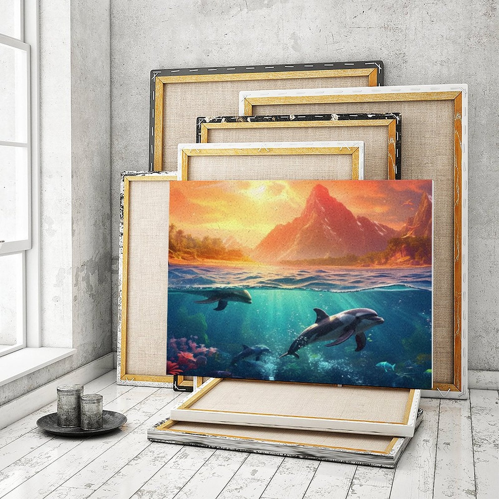 Paint by Number SolarLab_Dolphins_tropical_sea_island_sunlight_fantasy_hyper-de_f2db25c8-82f5-45d9-9ff2-698e69821ae5 Style 20*16inch (50*40CM） normal-online-PERSONAL DESIGN