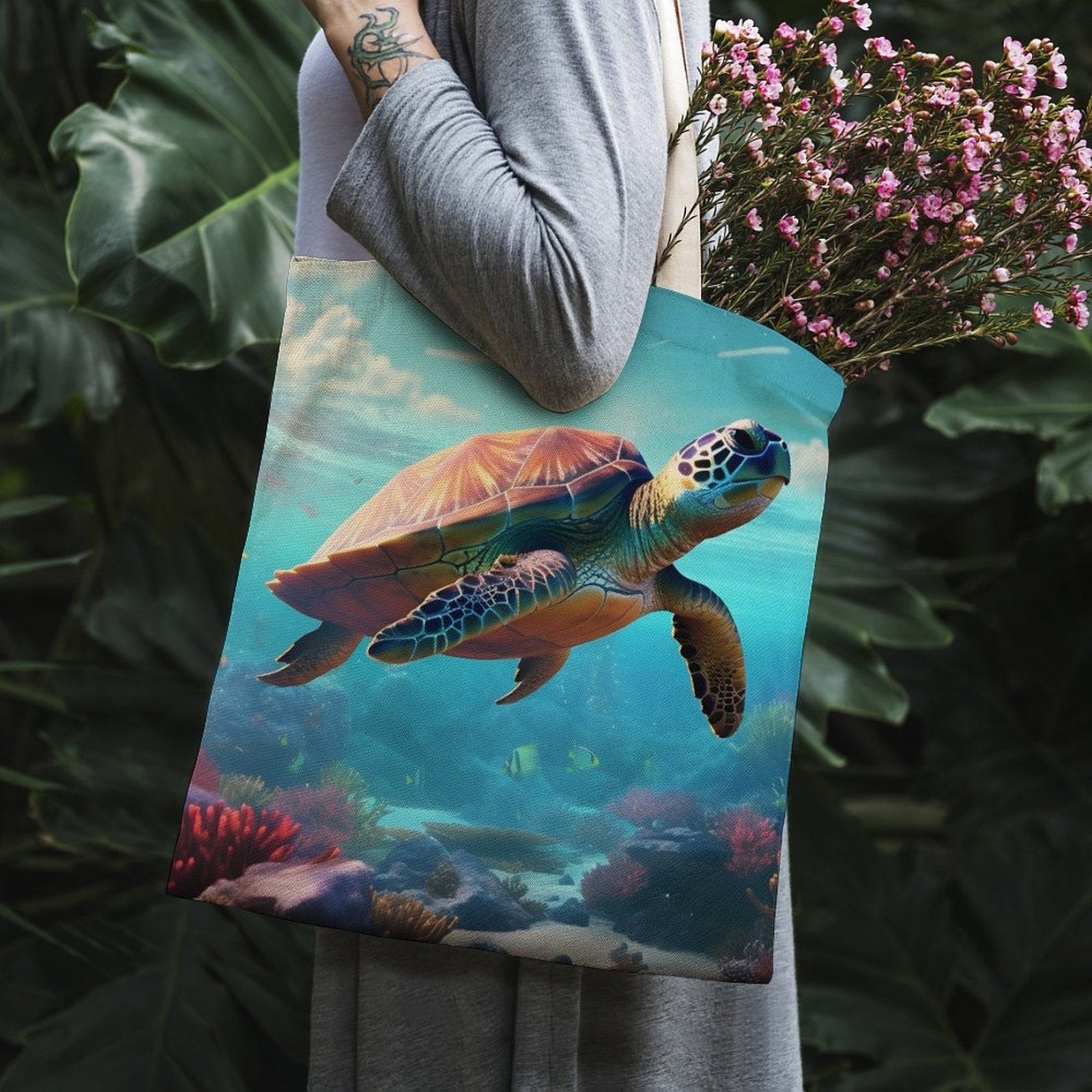 Canvas Tote Bag Double Side, Sea Turtles, B001A006 - iTopMax
