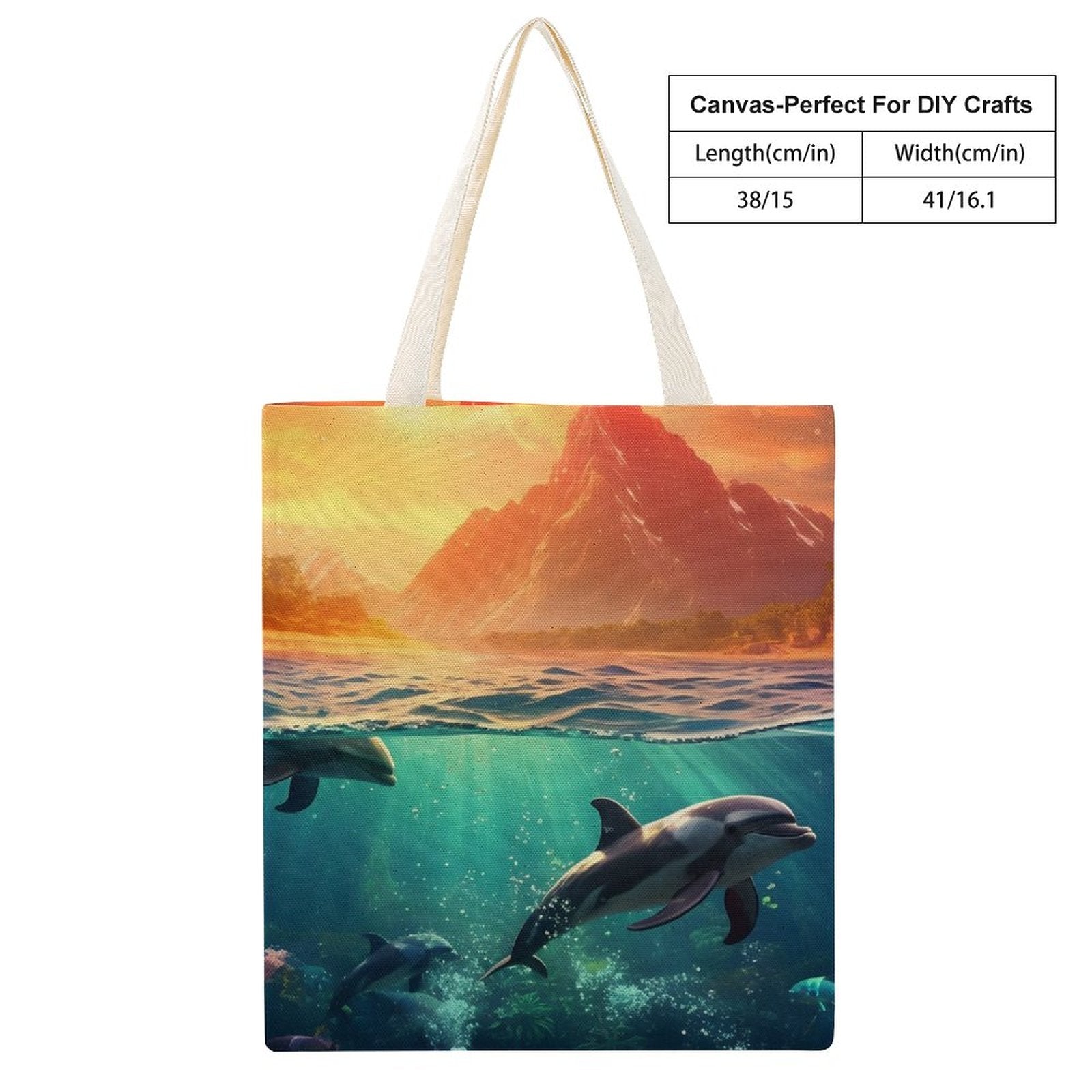 Canvas Tote Bag Double Side, Sea Dolphins, B001A010 - iTopMax