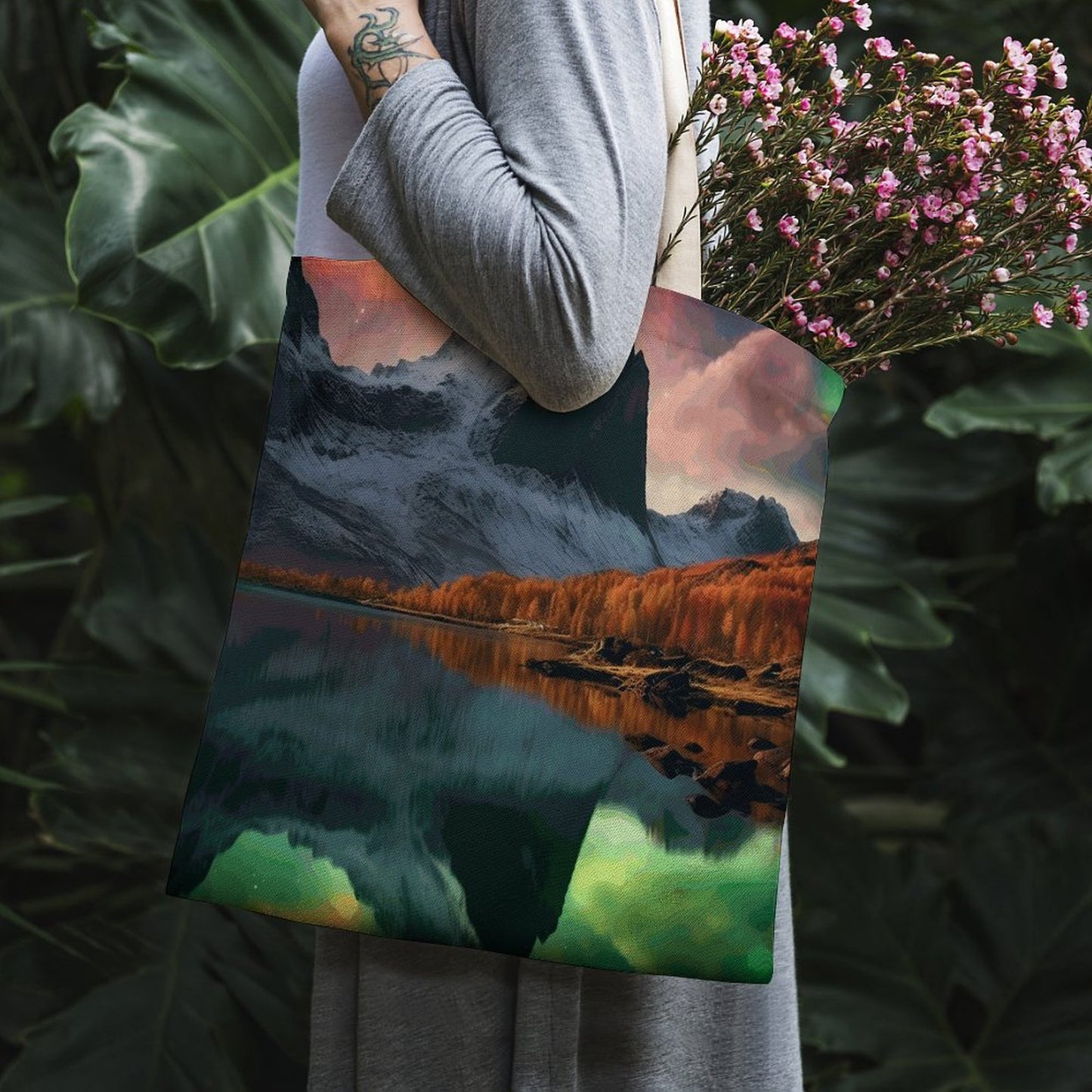 Canvas Tote Bag Double SolarLab_Norwegian_aurora_autumn_mountains_forests_lake_hyper-d_fd6b31eb-d54c-4ac7-9098-1bd7b0c69e9a Style-11 38×41cm normal-online-PERSONAL DESIGN