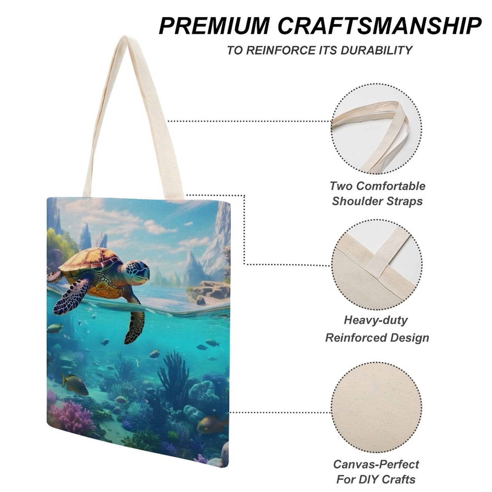 Canvas Tote Bag Double Side, Sea Turtles, B001A004 - iTopMax