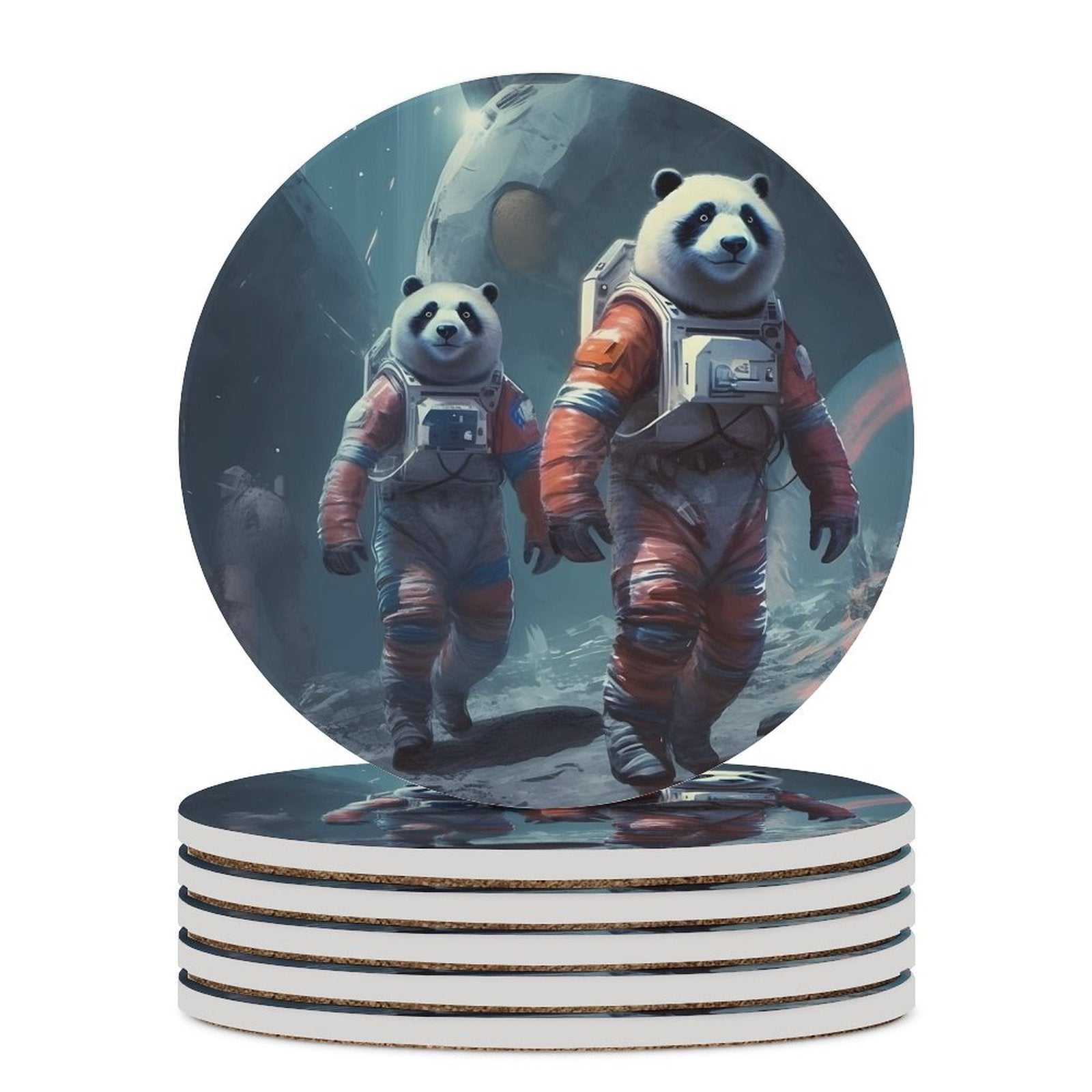Ceramic Coasters (Round) SolarLab_Panda_astronauts_walk_on_the_moon__Cyberpunk_futuristi_0052be16-5f1c-4b15-8cb2-80330655148e normal-online-PERSONAL DESIGN