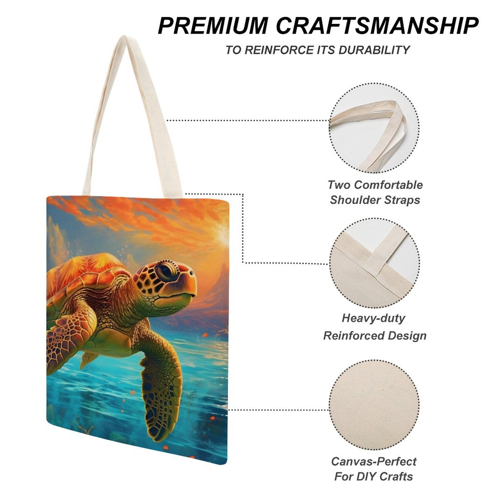 Canvas Tote Bag Double Side, Sea Turtles, B001A003 - iTopMax