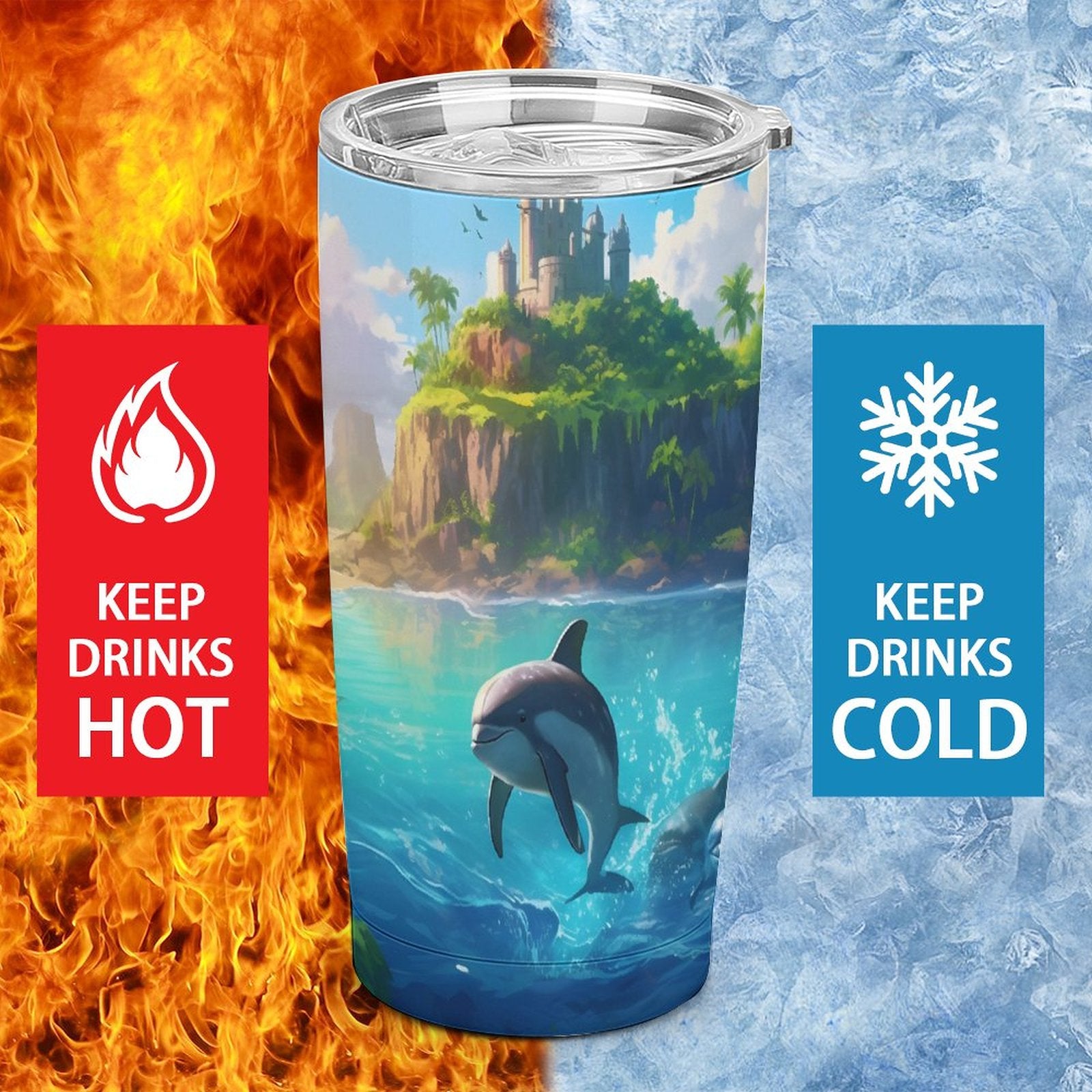 Car Cup Full Width Printed, Dolphins, CA01A03 - iTopMax