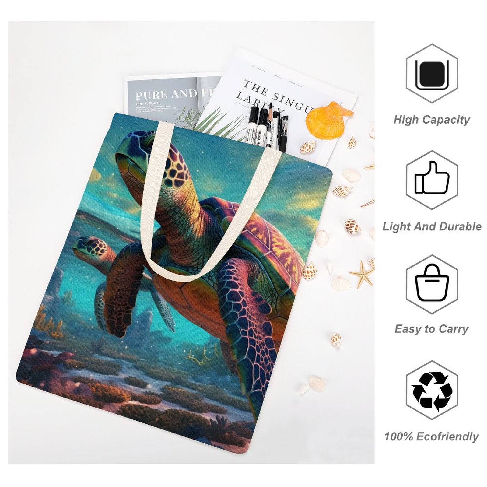 Canvas Tote Bag Double Side, Sea Turtles, B001A002 - iTopMax